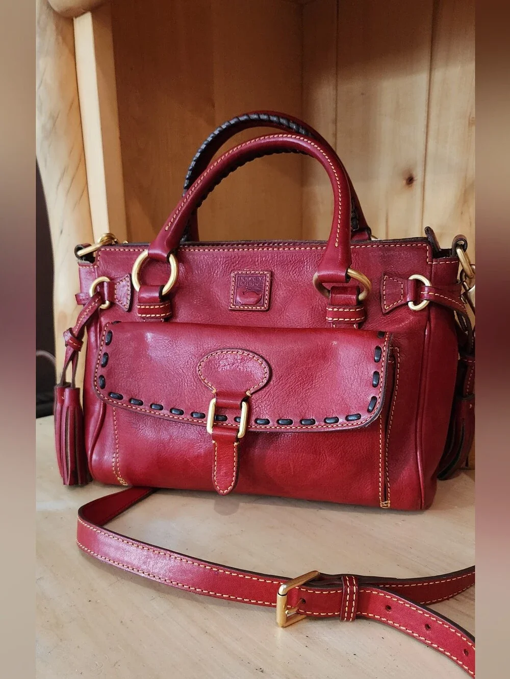 Dooney & Bourke Red Leather Satchel with Gold Hardware
